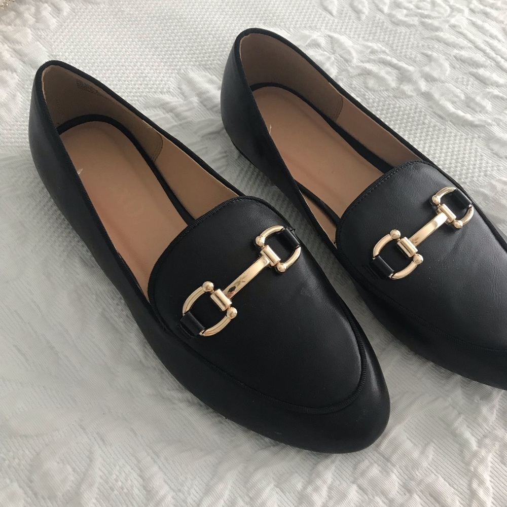 XOXO Black Loafers With Gold Details